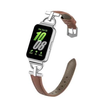 Imagem de XLCZMYL Pulseira de couro de metal para Samsung Galaxy Fit 3, para Samsung Fit 3, acessórios, pulseira, para Galaxy Fit 3, marrom, para ajuste 3