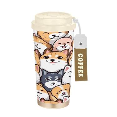 Imagem de YETTASBIN Caneca de café de viagem com isolamento térmico de 482 g com tampa canudo, copo à prova de derramamento e vazamento com alça para bebida quente e fria, garrafa de água de aço inoxidável