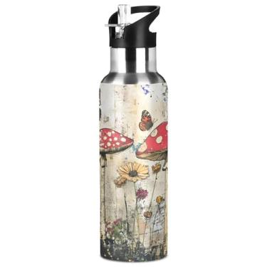Imagem de Burbuja Garrafa de água de aço inoxidável de campo de flores de cogumelo, garrafas de água isoladas a vácuo com tampa de canudo para esportes, academia, escola - à prova de vazamento e suor, livre de