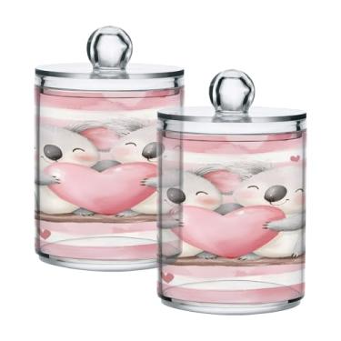 Imagem de STAYTOP 2 frascos de boticário Love Koala Qtip Dispensador de boticário com etiquetas - Recipiente de armazenamento Qtip de plástico transparente para bola de algodão, cotonete, grão de café