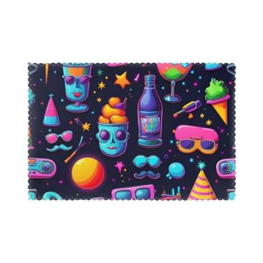 Imagem de Jogo americano com estampa de comida de unicórnio para mesa de jantar, conjunto de 6 resistentes ao calor, fácil de limpar para uso diário