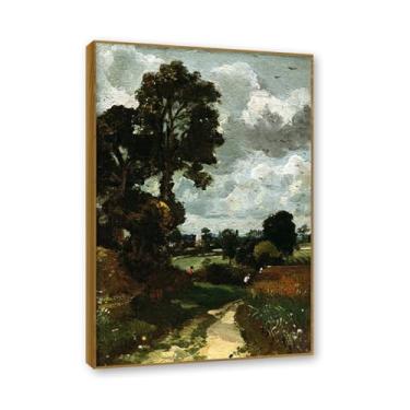 Imagem de NHLDZYH Moldura de teca. Arte em tela emoldurada estilo Constable (sem título 58), impressões de parede de paisagem inglesa, decoração de parede com tema de natureza para quarto ou escritório. 30 x 45