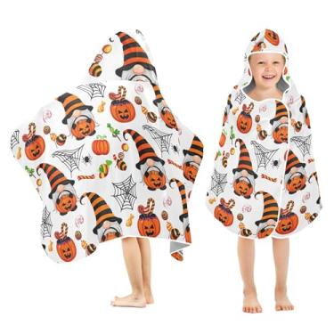 Imagem de Burbuja Gnomos de Halloween em chapéus listrados, toalha de banho com capuz para crianças, toalha de praia de pelúcia macia absorvente para meninas e meninos 3-10 anos, 61 x 127 cm