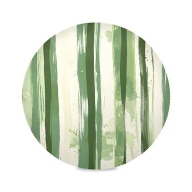 Imagem de xigua Jogo americano redondo listrado verde com 4 para mesa de jantar, tapetes de mesa antiderrapantes laváveis e resistentes ao calor para decoração de festa, cozinha, jantar