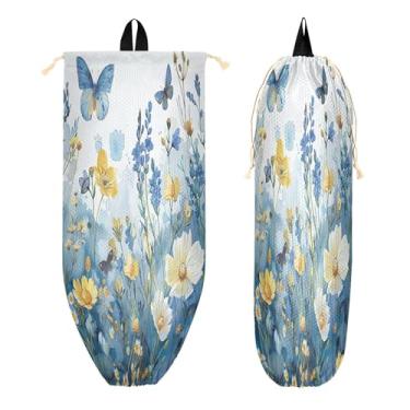 Imagem de xigua Suporte de parede para saco de plástico de borboleta de flor com cordão, 1 pacote, organizador de sacolas de compras reutilizáveis, decoração para bolsas, meias, roupas íntimas e gravatas