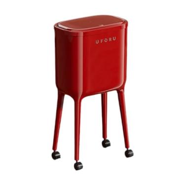 Imagem de Fenteer Lixeira com Rodas 16L Doméstica com Base Alta e Design Simples, Cesto de Lixo com Tampa para Cômoda, Quarto, Banheiro e Escritório, Vermelho