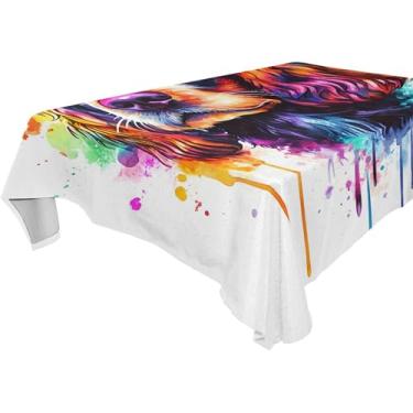 Imagem de Burbuja Toalha de mesa de retrato de cachorro, toalha de mesa retangular, capa de mesa grossa antirrugas para decoração de jantar, cozinha, festa, 152 x 304 cm