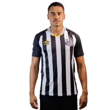 Imagem de Camisa Masculina Umbro Santos Of.2 2025 Torcedor, GG, Preto, Branco, A