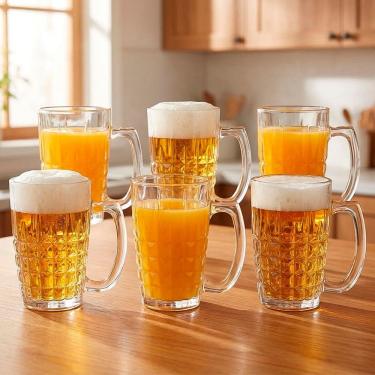 Imagem de Jogo Canecas Chopp Copos De Vidro De 316ml Conjunto Kit 6pçs