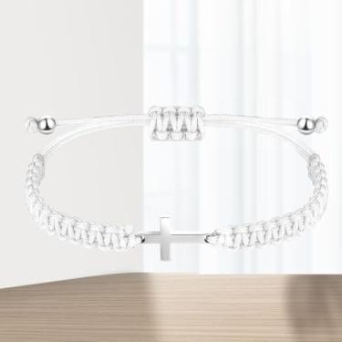 Imagem de Pulseira de cruz ajustável - design de corda trançada com símbolo cristão, One Size, Nylon, Sem Pedra Preciosa