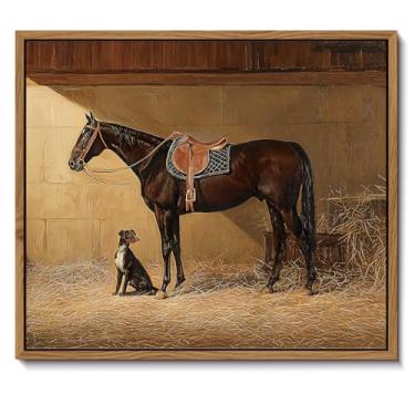 Imagem de AIMAILON Arte de parede em tela emoldurada, retrô, estampa de cavalo selvagem, arte de cachorro, casa de fazenda, animal, decoração de quarto, sala de estar, pinturas, decoração de arr, 20 x 25 cm