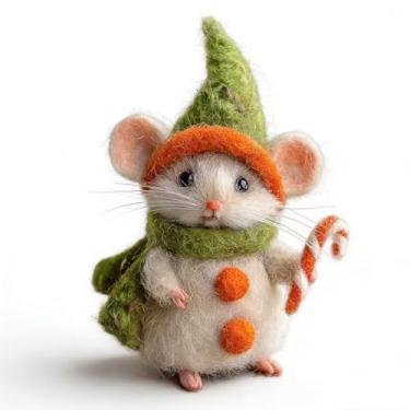 Imagem de Mouse de feltro de Natal de luxo | Ornamento de lã feito à mão, enfeites de feltro de animais para pendurar em casa, estatuetas exclusivas para pendurar em árvore de Natal e presentes de meias (J)