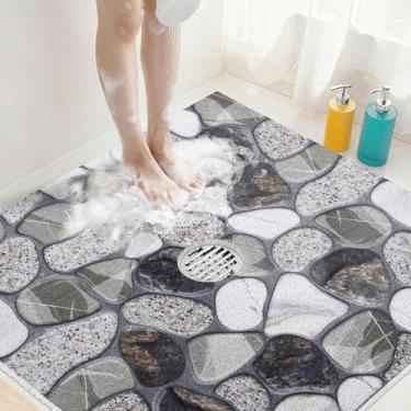 Imagem de Tapete de chuveiro quadrado antiderrapante: tapetes de chuveiro extragrandes de 91 x 91 cm com orifício de drenagem no meio - tapetes de chuveiro antiderrapantes para chuveiro interno - tapete de