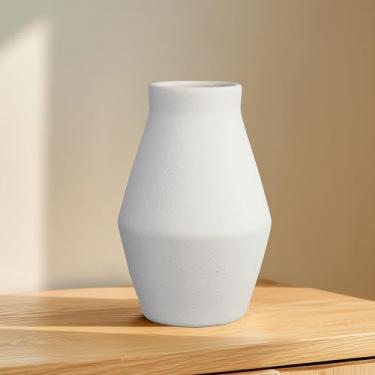 Imagem de Wancetang Vaso de cerâmica branca – vasos de cerâmica boho para flores, vaso rústico de fazenda para grama dos pampas, decoração de mesa de centro de escritório, prateleira de sala de estar, decoração