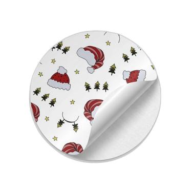 Imagem de Autocolantes Adesivos Natalinos Redondos 25 Unidades Chapéus e Abetos Coloridos - Tamanho 30x30cm