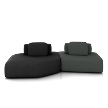 Imagem de Sofá Ilha Dakota 2 Módulos 310cm Encostos Almofadas Soltas Veludo Preto/Cinza G33 - Gran Belo