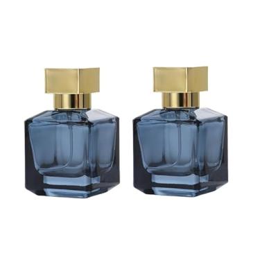 Imagem de Gyaxiang Pacote com 2 frascos de spray de perfume atomizador de vidro cinza, frascos de spray vazios recarregáveis de 50 ml para viagens, recipientes pulverizadores de névoa fina para óleos essenciais