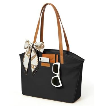 Imagem de Sacola feminina para presentes, bolsas leves para mulheres, bolso embutido para garrafa de água e compartimento para laptop para trabalho, viagens, academia, bolsos para mulheres, preta