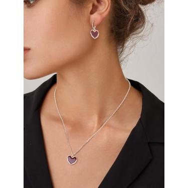 Imagem de 1 conjunto de joias de colar e brincos de pingente de esmalte de liga com design de coração, joias minimalistas douradas para mulheres, aniversário, aniversário, presentes elegantes, 47 cm