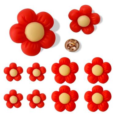 Imagem de Conjunto de 8 peças de broche de flor vermelha - dois tamanhos de alfinetes de lapela de flor para mochila roupas chapéus | Presente criativo unissex com clipe de colarinho