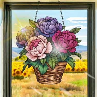 Imagem de Acrílico colorido apanhador de sol, decoração de janela suspensa, arte de parede de arco-íris, para sala de estar, quarto, varanda, decoração de jardim interno e externo, 19 x 19 cm