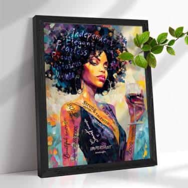 Imagem de Quadro de arte de parede feminino afro-americano moderno grafite mulher negra vinho pôster arte arte afro-moderna abstrata estética imagens para sala de estar quarto (emoldurado, 30,5 x 40,6 cm)