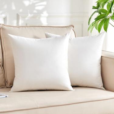 Imagem de KUSNUG Inserções de almofada de penas orgânicas (45 x 45 cm, conjunto de 2) - 100% algodão, enchimento de penas e espuma viscoelástica, base quadrada decorativa para sofá, cama e sofá
