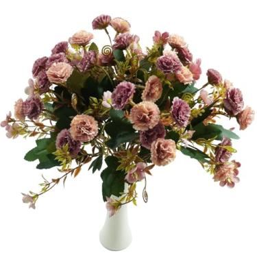 Imagem de Buquê de flores artificiais para vaso, 4 pacotes de flores de seda lilás sintética, decoração de hortênsia, arranjos de flores falsas, margarida, para mesa de casamento, casa, centro de mesa, vaso