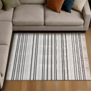 Imagem de 1 Tapete Sala Estar Sofá Antiderrapante 100X150 Js Do Li Vr (M60 Areia Cinza - Listrado Geométrico Moderno)