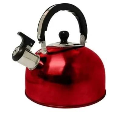 Imagem de Chaleira Inox com Apito Ferve Rápido Fogão Gás Indução Elétrico 2 litros, Design Elegante que Combina com Qualquer Cozinha Moderna ou Tradicional(VERMELHA)