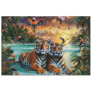 Imagem de Quebra-cabeça pintura tigres paisagem praia adultos quebra-cabeça 1000 peças pintura belas artes natureza quebra-cabeças família amantes presentes