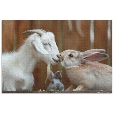 Imagem de Cabra coelho beijo quebra-cabeça engraçado 1000 peças adultos jogo tecnologia presentes grande flor animal