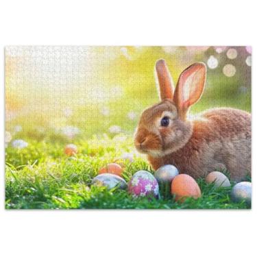 Imagem de Quebra-cabeça de coelho ovos de páscoa adultos 1000 peças engraçados presentes de jogo de paisagem quebra-cabeça brinquedo arte de jogo