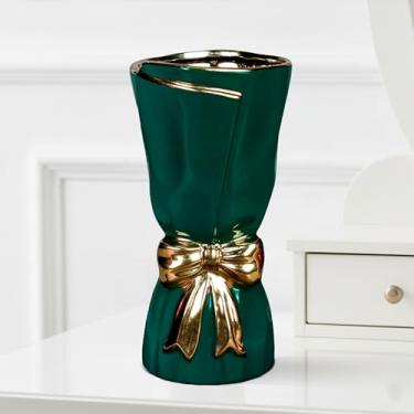 Imagem de Wancetang Vasos de cerâmica verde, decoração de casa, vaso alto moderno para grama dos pampas, vaso de flores de 28 cm para mesa de console, entrada, decoração de manto, decorações de lareira para