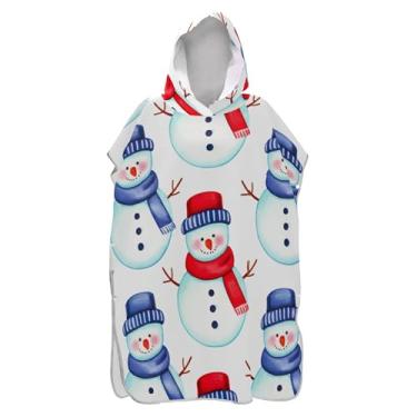 Imagem de TSENQUE Roupão de mudança de poncho de surfe para adultos toalha de banho com capuz reutilizável bonito boneco de neve inverno homens mulheres poncho com capuz