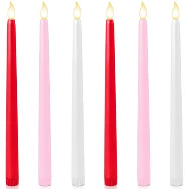 Imagem de Baquler 6 peças de velas de Natal sem chamas de 28 cm velas cônicas operadas por bateria de LED castiçais cintilantes de plástico para decoração de jantar