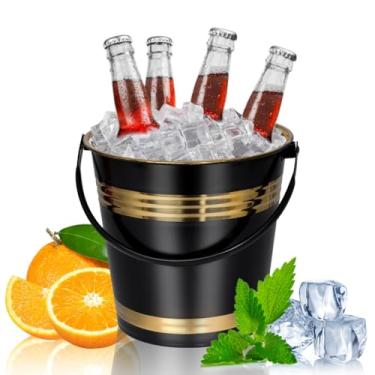 Imagem de Os baldes de gelo em aço inoxidável estão disponíveis em capacidades de 1 litro, 3 litros e 6 litros, perfeitos para gelar cerveja, uísque, champanhe e bebidas para festas(Preto,1L)