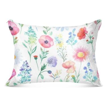 Imagem de Fronha com zíper pastel flores silvestres poliéster padrão queen king size fronhas para cama de casa sofá, tamanho padrão, 50,8 cm x 66 cm