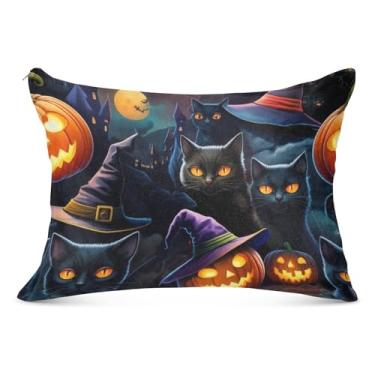 Imagem de Fronha com zíper de abóbora de gatos pretos de Halloween em poliéster padrão king queen size fronha com estampa animal para sofá de cama de casa, tamanho king, 50,8 cm x 101,6 cm