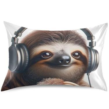 Imagem de Linda capa de almofada de cetim com música preguiça para cabelo padrão king queen capa de travesseiro fofa refrescante capa de travesseiro de cama, tamanho Queen, 76 cm x 50 cm