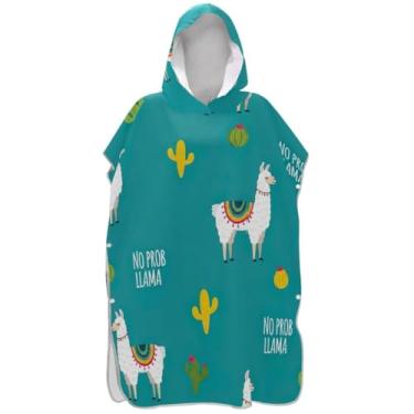 Imagem de Joisal Lindo poncho de surfe verde lhamas para trocador adulto toalha de banho com capuz bonito absorvente masculino feminino poncho com capuz