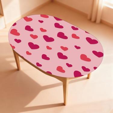 Imagem de XUEBUXI Toalha de mesa oval de coração, toalha de mesa lavável com bordas elásticas à prova d'água para festas de fim de ano ao ar livre e internas, serve para mesas ovais de 107 x 152 cm, estilo 135