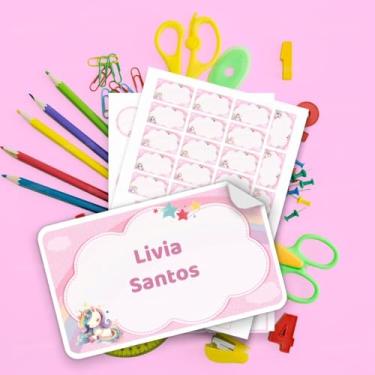 Imagem de Kit de Etiquetas Escolares Personalizadas Unicórnio 02 para material escolar infantil, identificação de cadernos, livros, lápis, lancheira e garrafinha