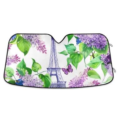 Imagem de Torre lavanda sombra de sol lilás para para-brisa de carro protetor solar dobrável para para-brisa dianteiro de carro impressões de animais retrátil S, 134,6 cm x 59,7 cm