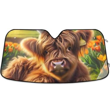 Imagem de Toldo de sol engraçado animal fofo para para-brisa de carro engraçado personalizado dobrável óculos de sol para janelas dianteiras floral retrátil L, 144,8 cm x 80 cm