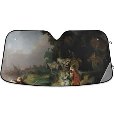 Imagem de Protetor solar personalizado Rembrandt Abduction of Europa Car Sun Shade Para-brisa dobrável automotivo protetor solar M, 139.7 cm x 70.1 cm