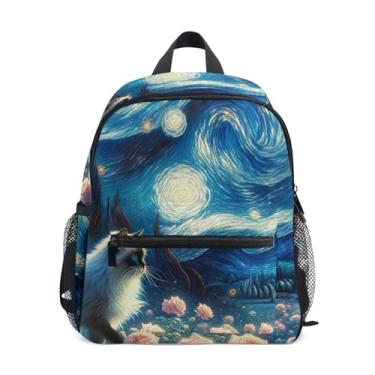 Imagem de GAIGEO Cute Cat Starry Night Kitten Rose Backpack for Toddler with Whistle, Adjustable Chest Strap, Boy Toddler Backpack Lightweight & Compact for Ages 3-8