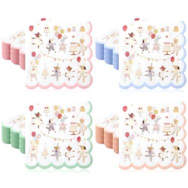 Imagem de Eaasty Guardanapos de festa de desfile de animais, 100 peças, guardanapo descartável de safári de 25 cm com bordas recortadas fofas para aniversários, chás de bebê, tema de zoológico, decorações de