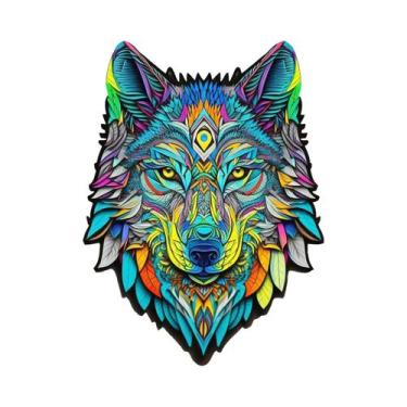 Imagem de Quebra-Cabeça De Madeira Com Padrão De Lobo Formas Irregulares De Anim