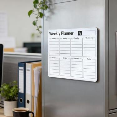 Imagem de Conjunto de calendário magnético de geladeira, planejador de quadro branco apagável semanal e mensal, organizador de geladeira para planejamento de refeições e gerenciamento de horários